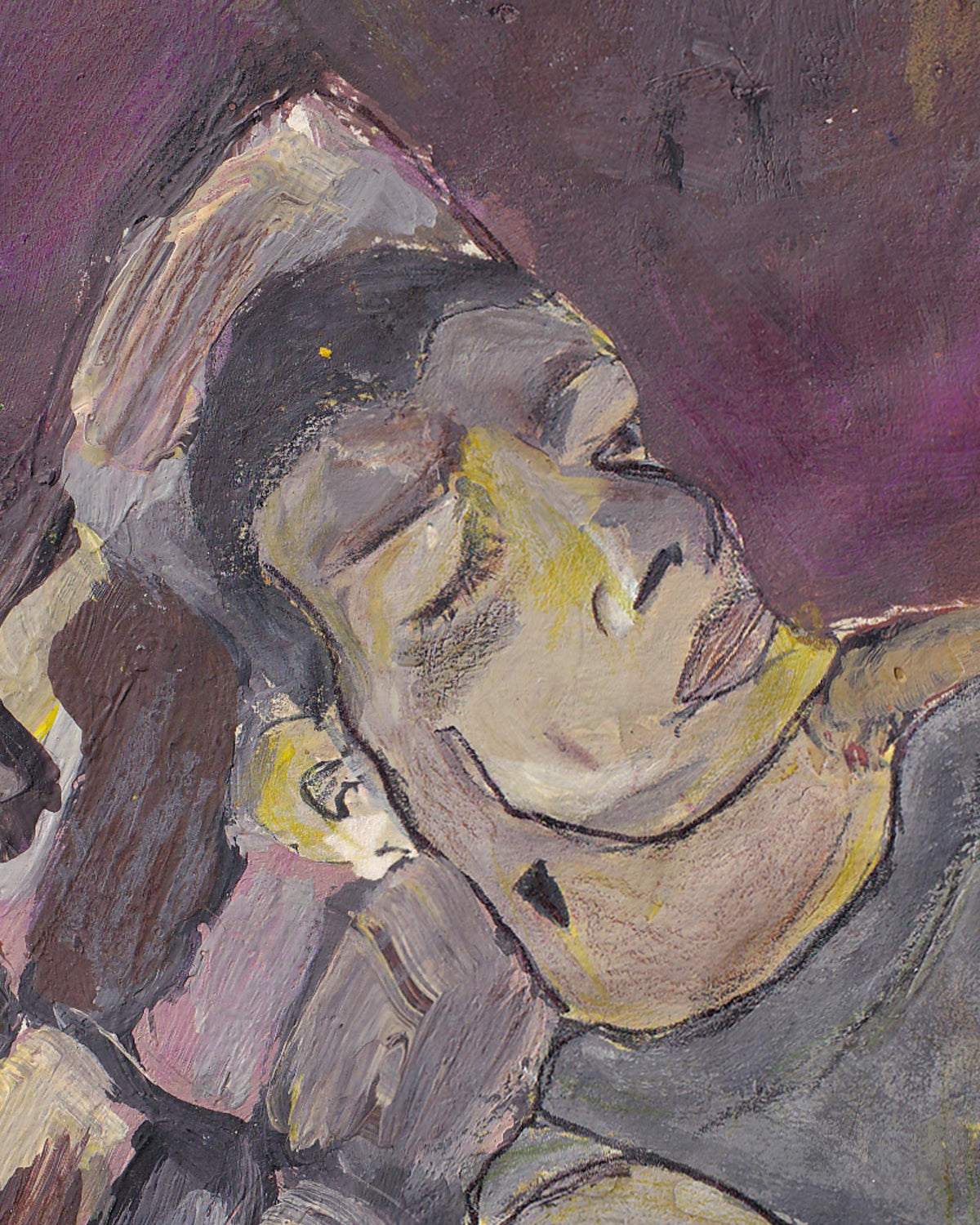 Artistic depiction of a person with closed eyes against a dark background