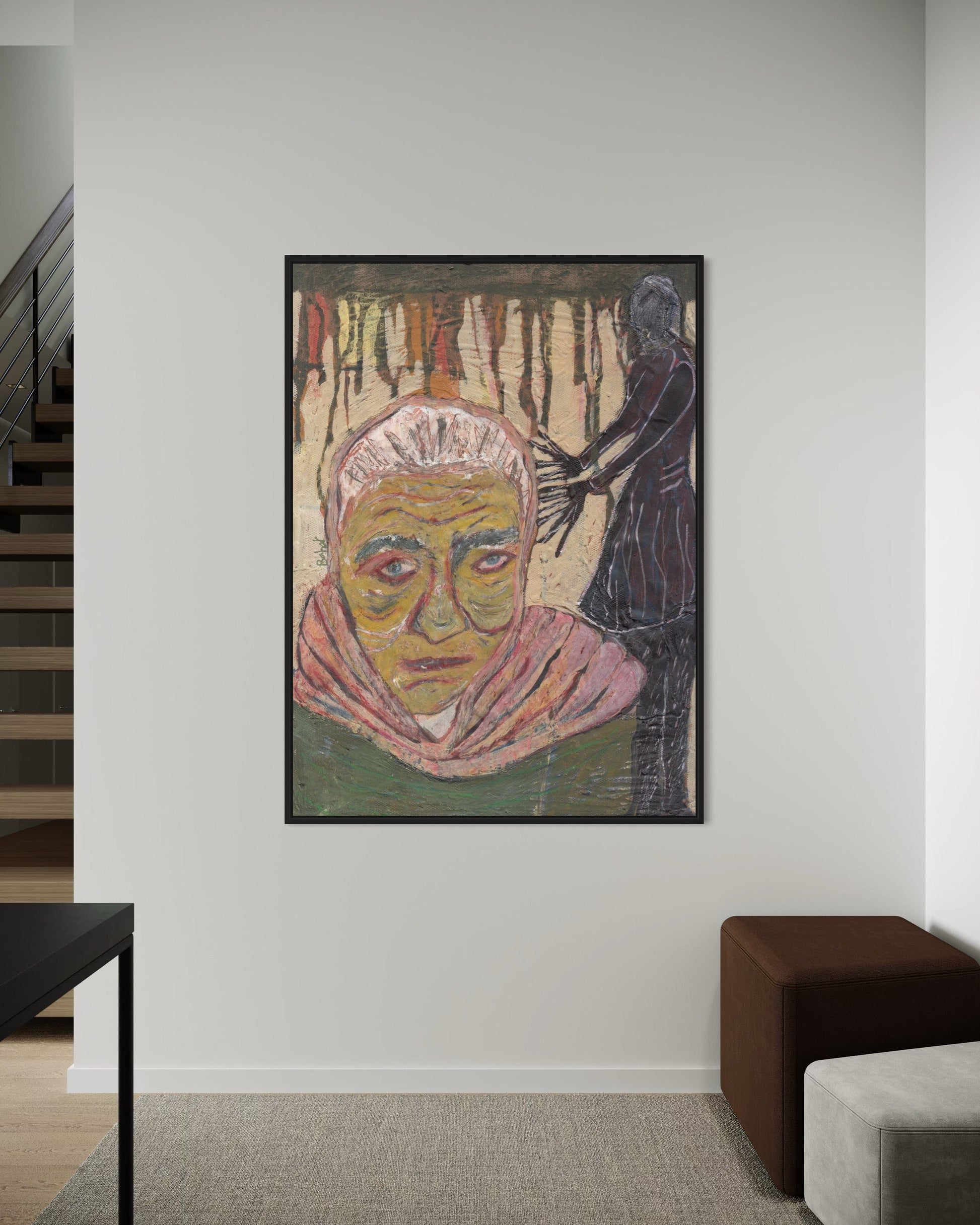 Framed artwork on a wall in a modern interior setting