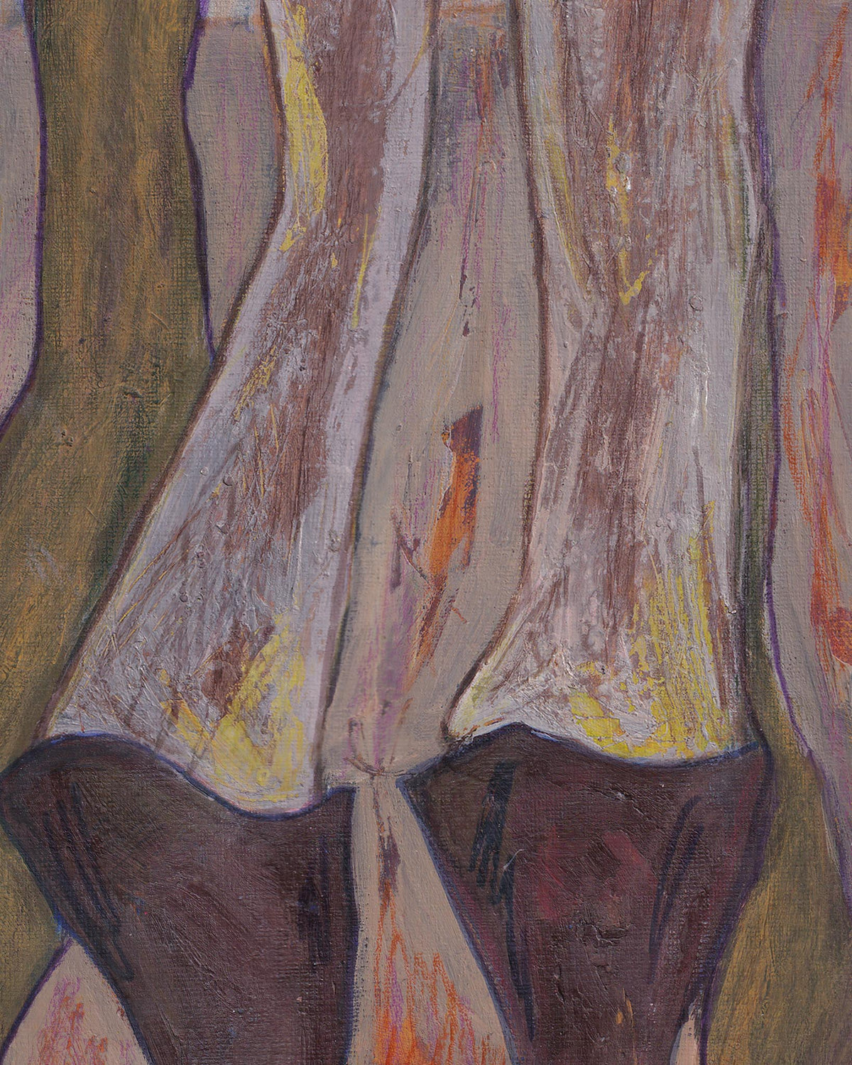 Abstract painting with earthy tones and a central figure