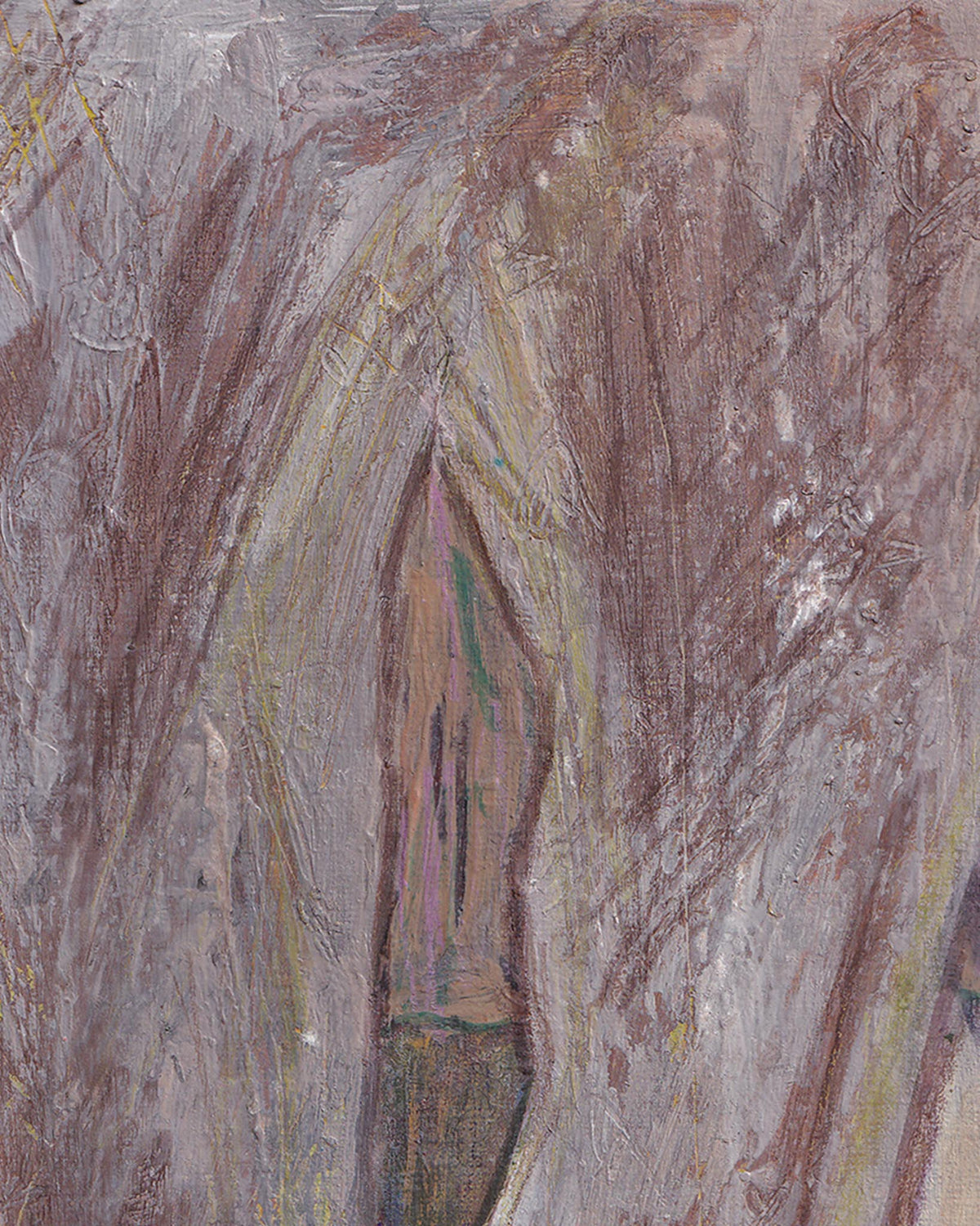 Abstract art with textured brush strokes in brown, beige, and green.