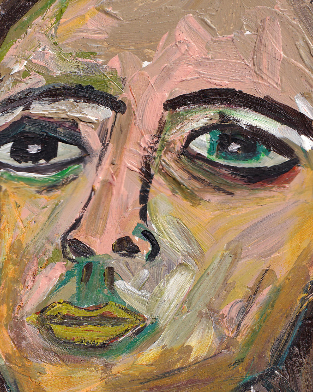 Abstract painting of a face with bold colors and brush strokes