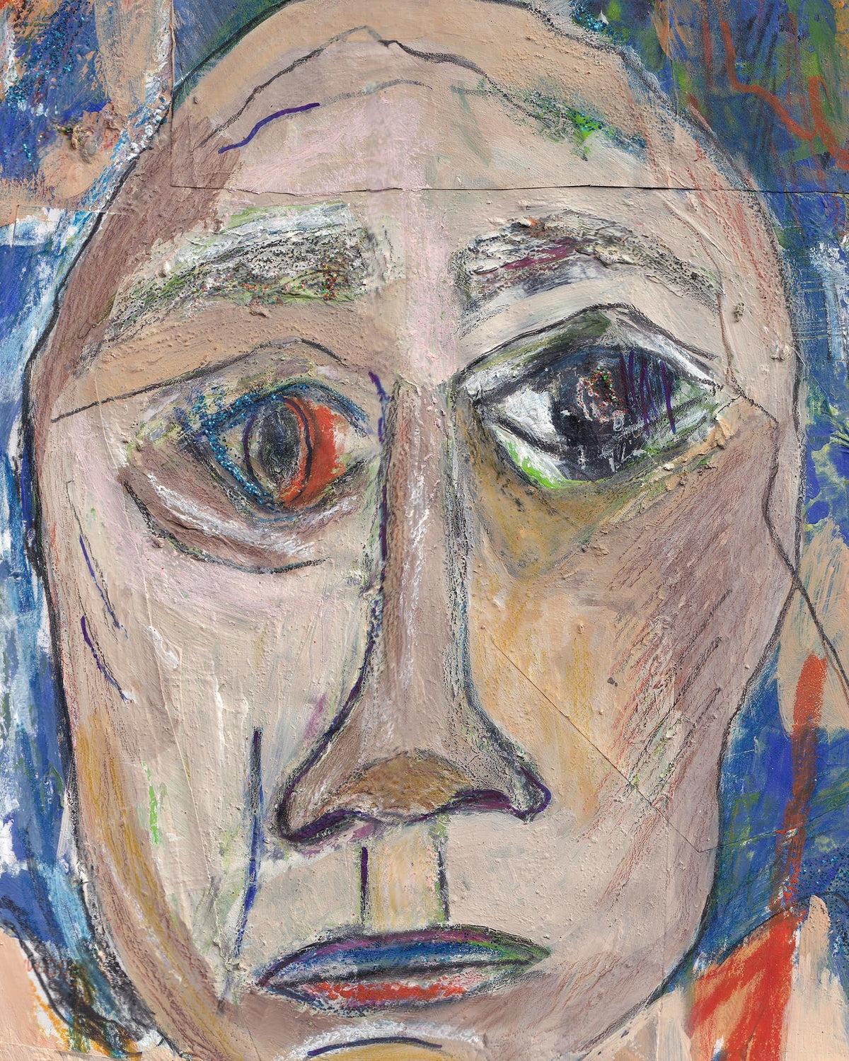 Abstract painting of a face with bold colors and brush strokes