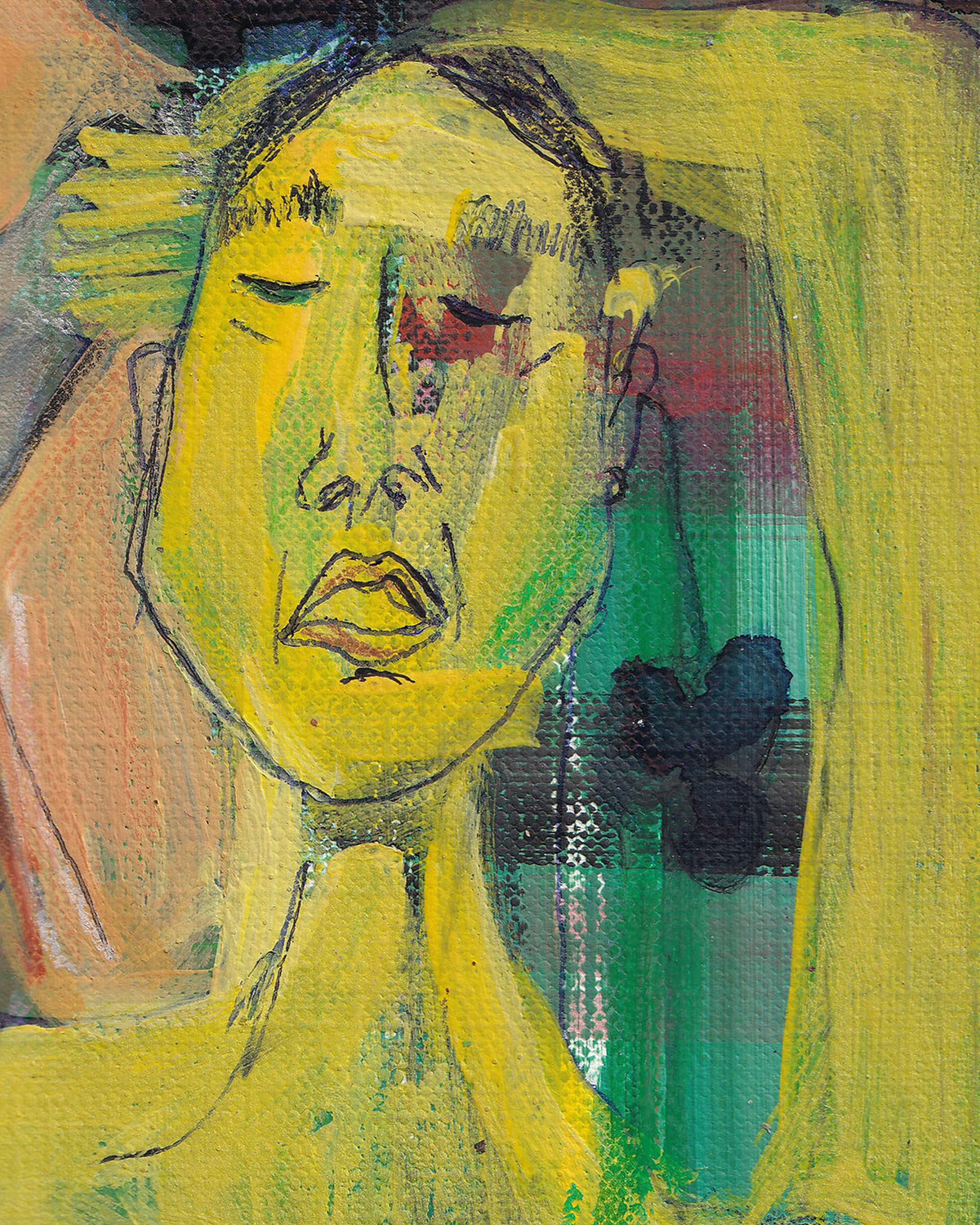 Abstract painting of a face with bold colors and brush strokes