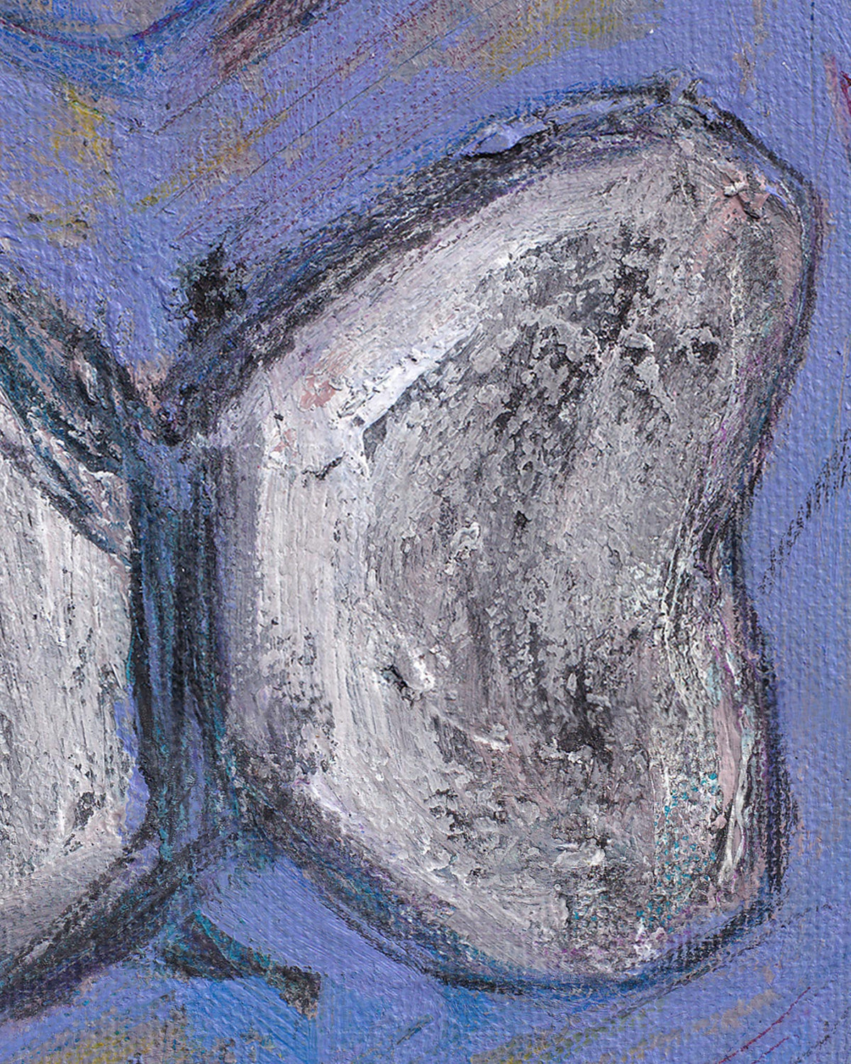 Abstract painting of a textured object on a blue background