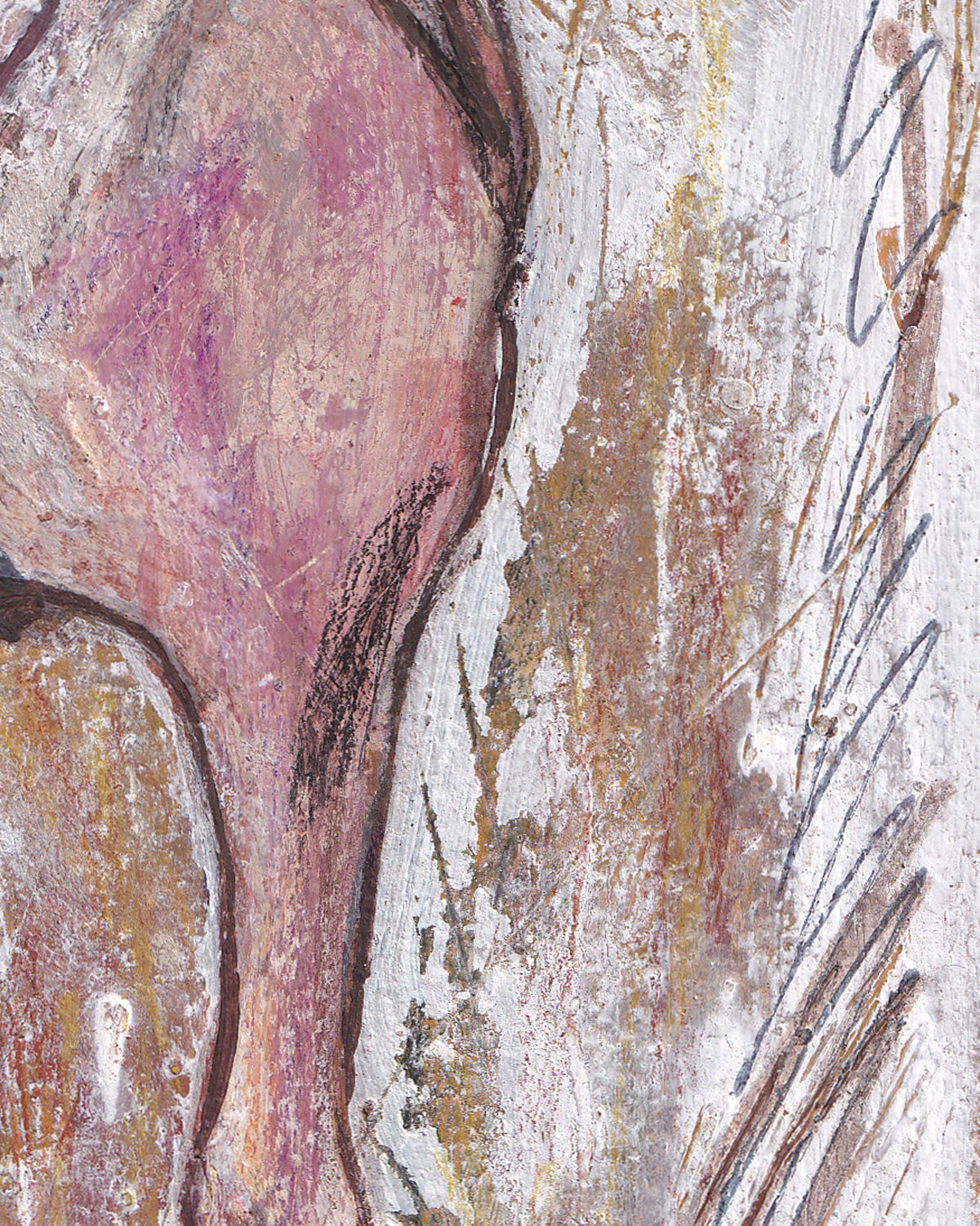 Close-up of textured surface with abstract patterns in pink, brown, and beige.