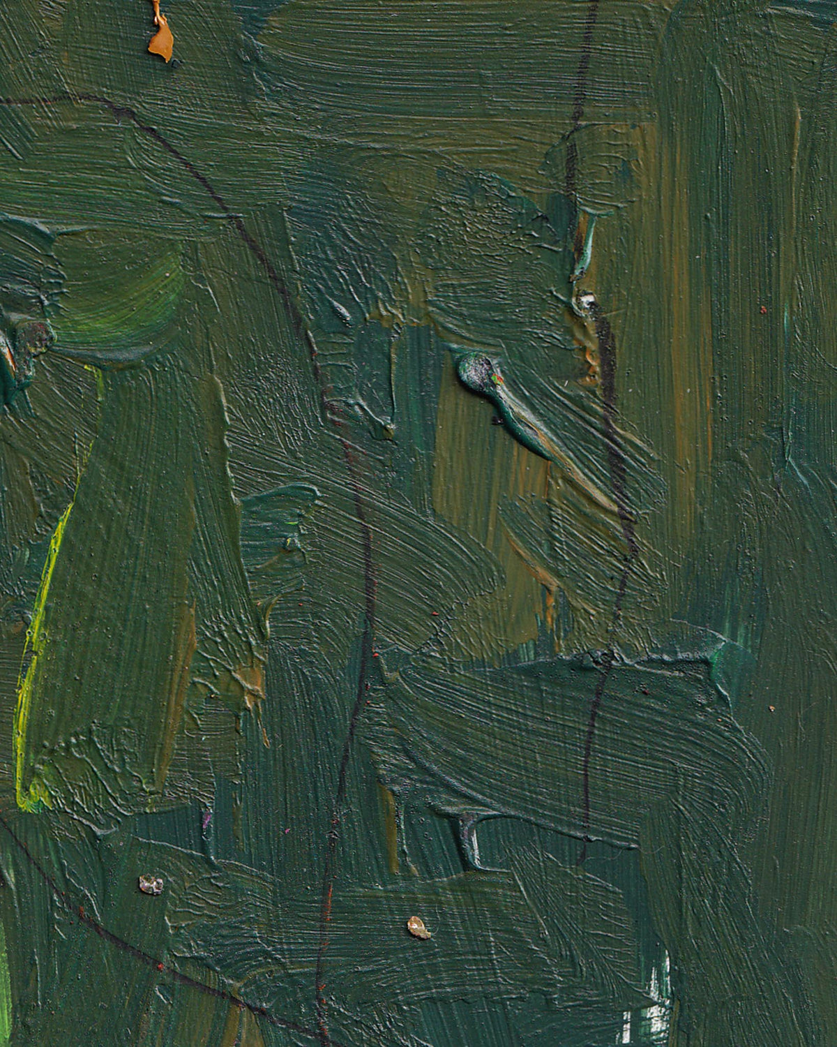 Close-up of a textured green painting with brush strokes