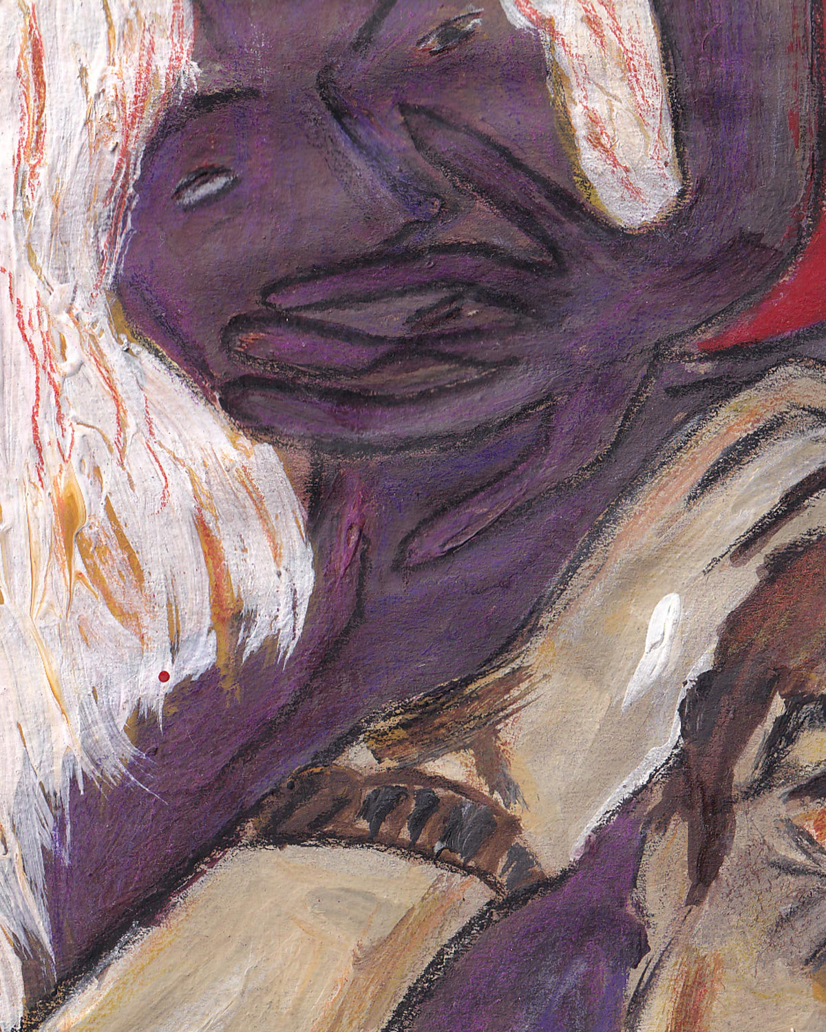 Abstract painting of a face with purple and white colors