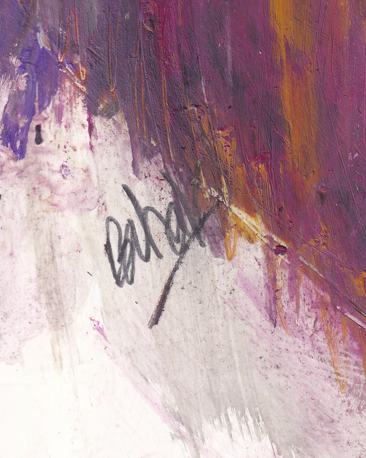 Abstract painting with a signature in the corner