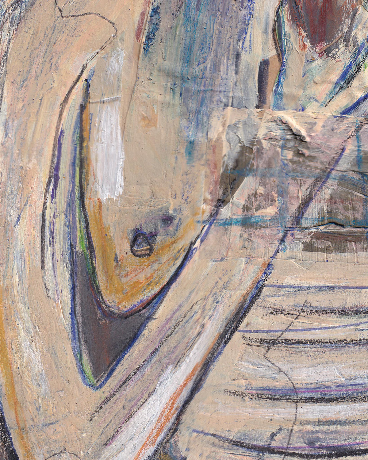 Abstract painting with wavy lines and color swatches