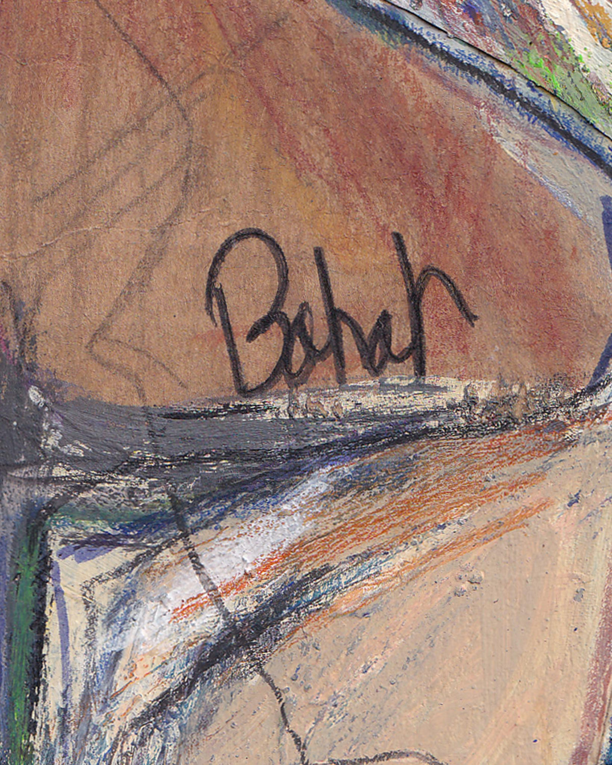 Artistic signature on a colorful abstract painting