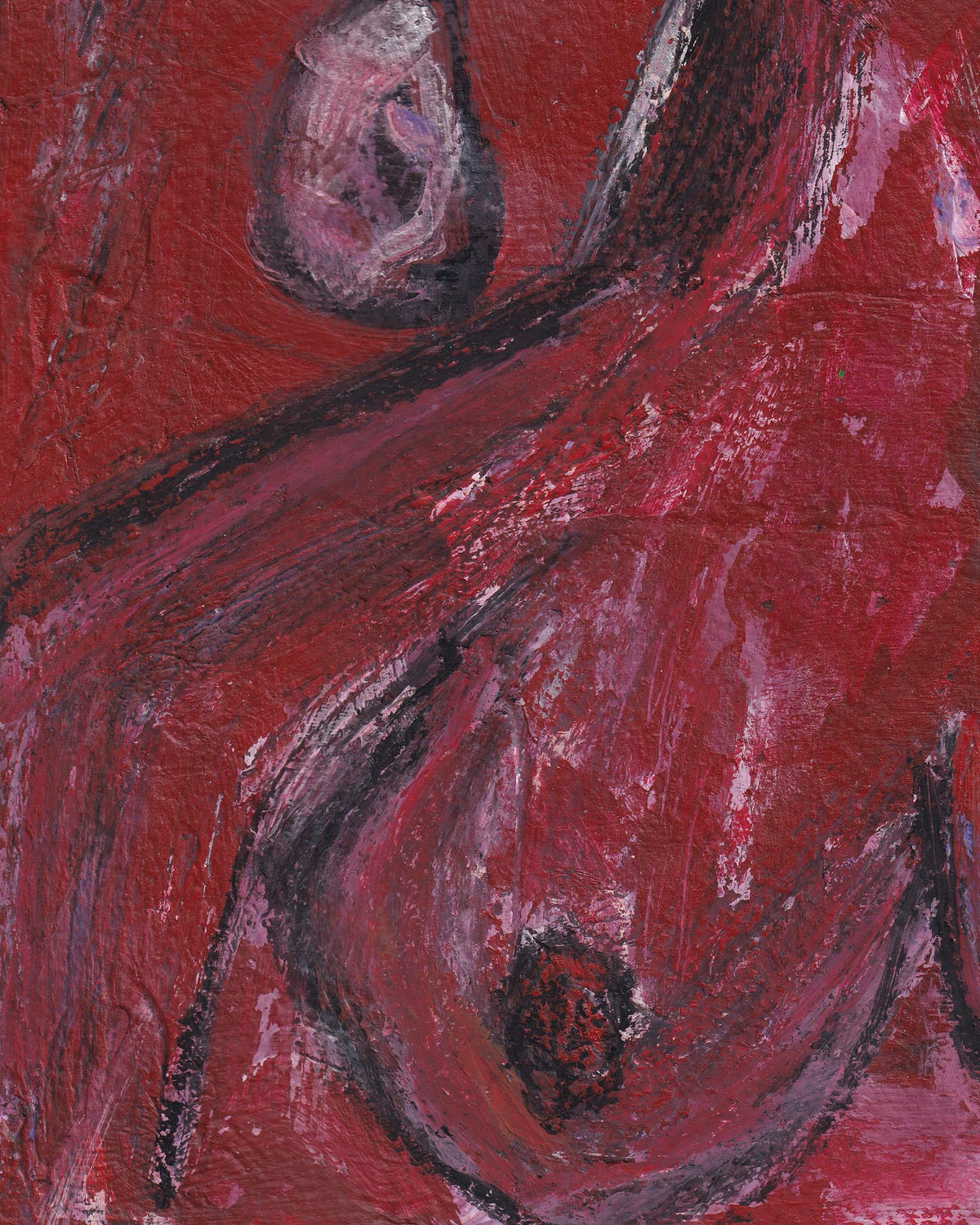 Abstract painting with red and black colors on a red background