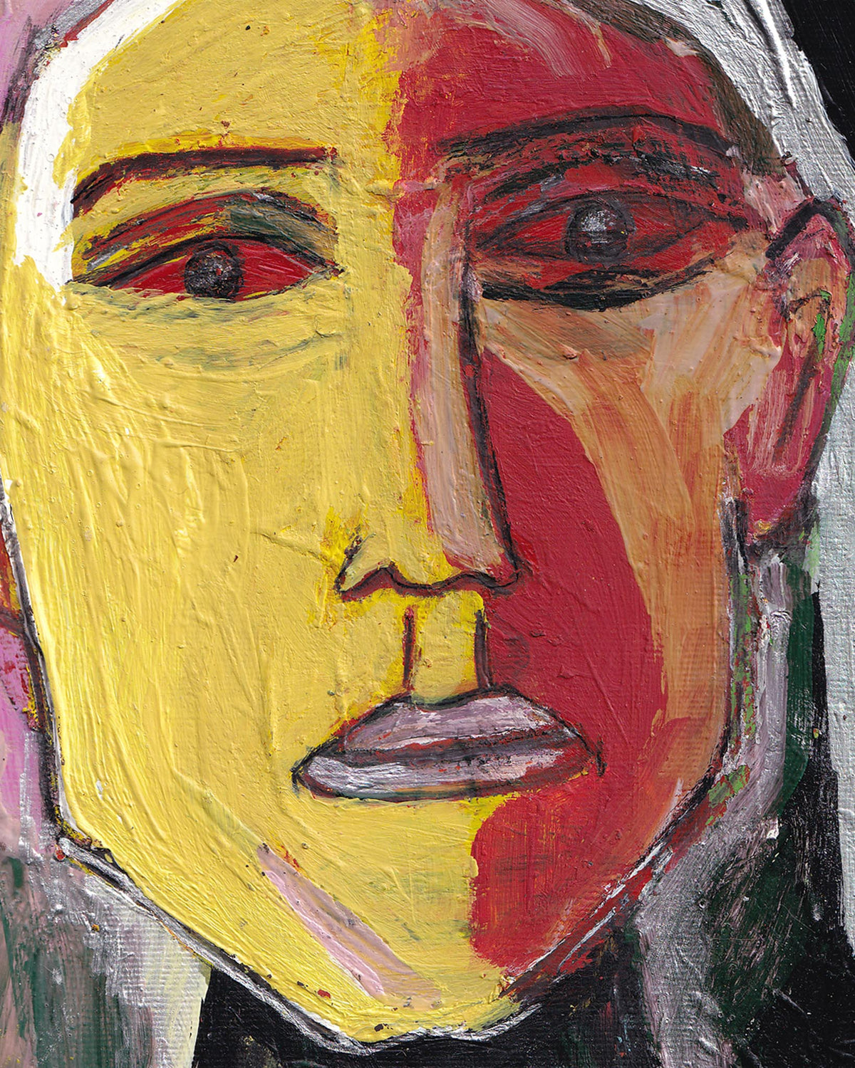 Abstract painting of a face with bold colors