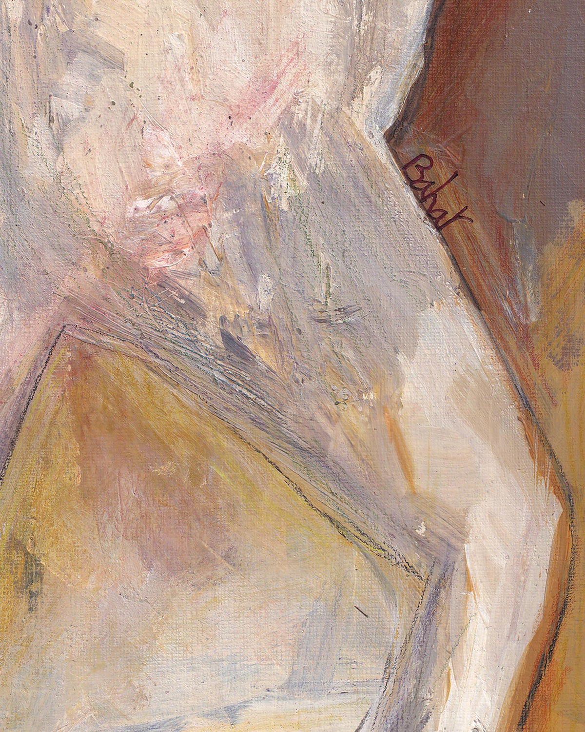Abstract painting with textured brushstrokes in earthy tones