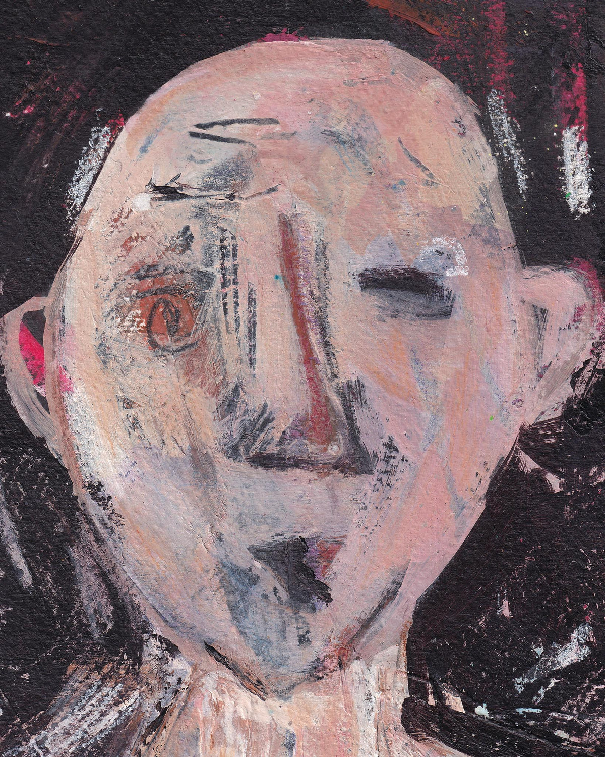 Abstract painting of a face with a dark background