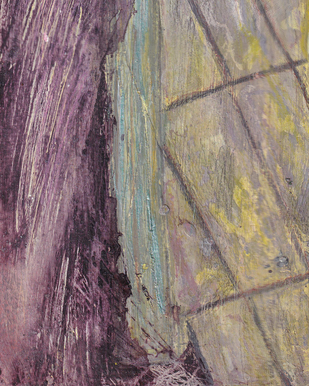 Abstract painting with purple and green brush strokes
