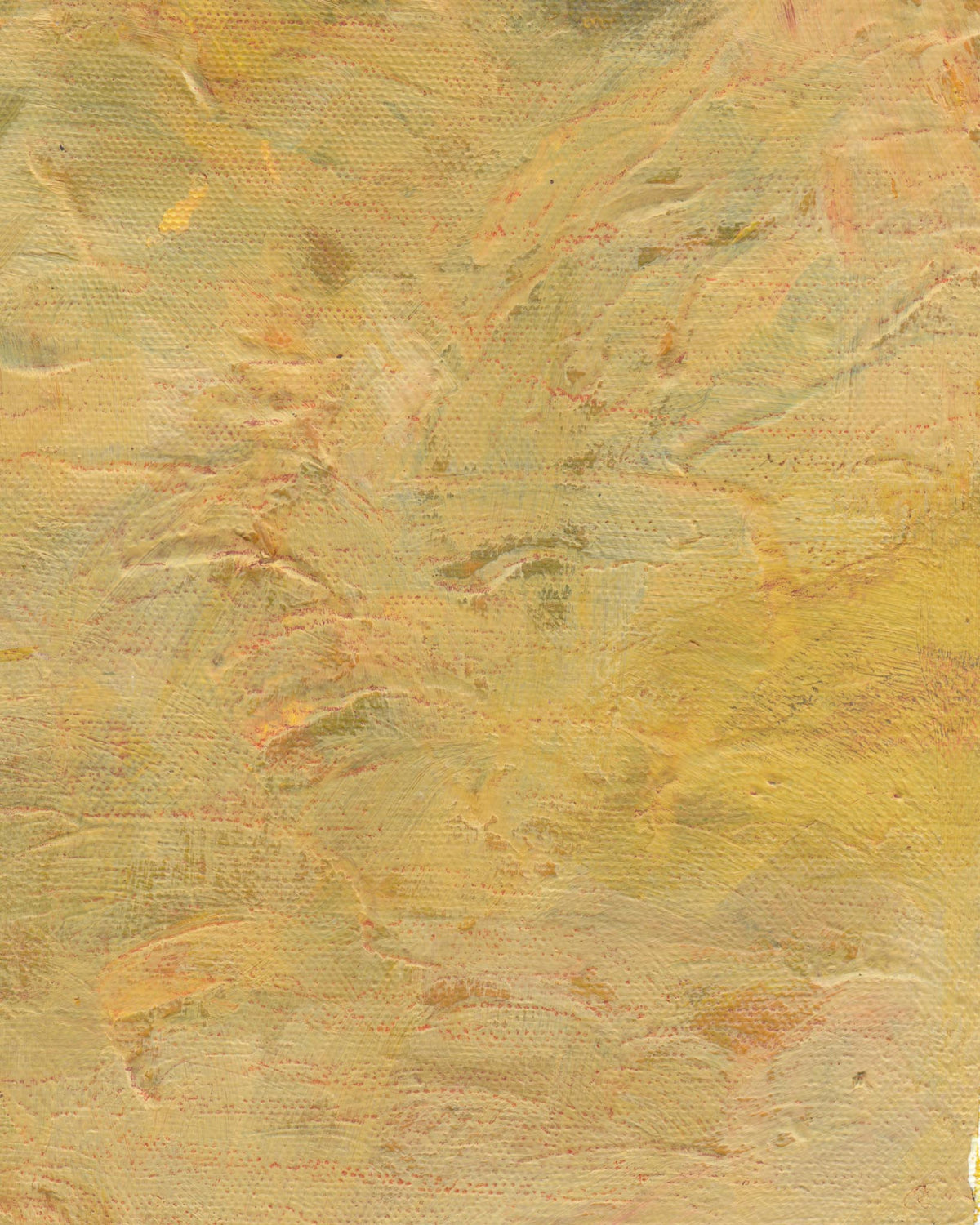 Abstract painting with textured brushstrokes in yellow and brown tones