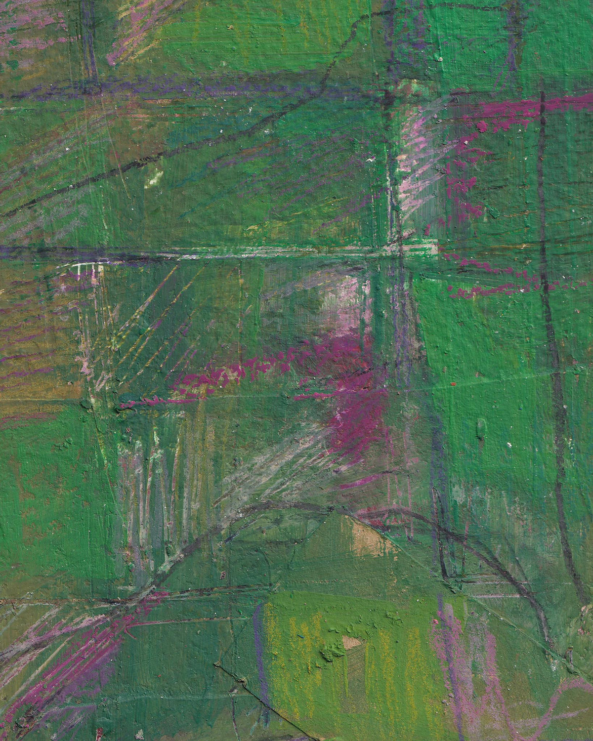 Abstract art with green, purple, and black colors