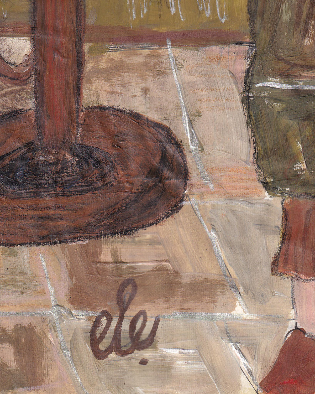Close-up of a wooden surface with 'ele' branding
