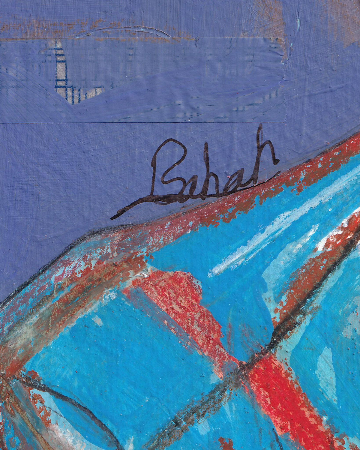 Abstract art with a signature on a blue background