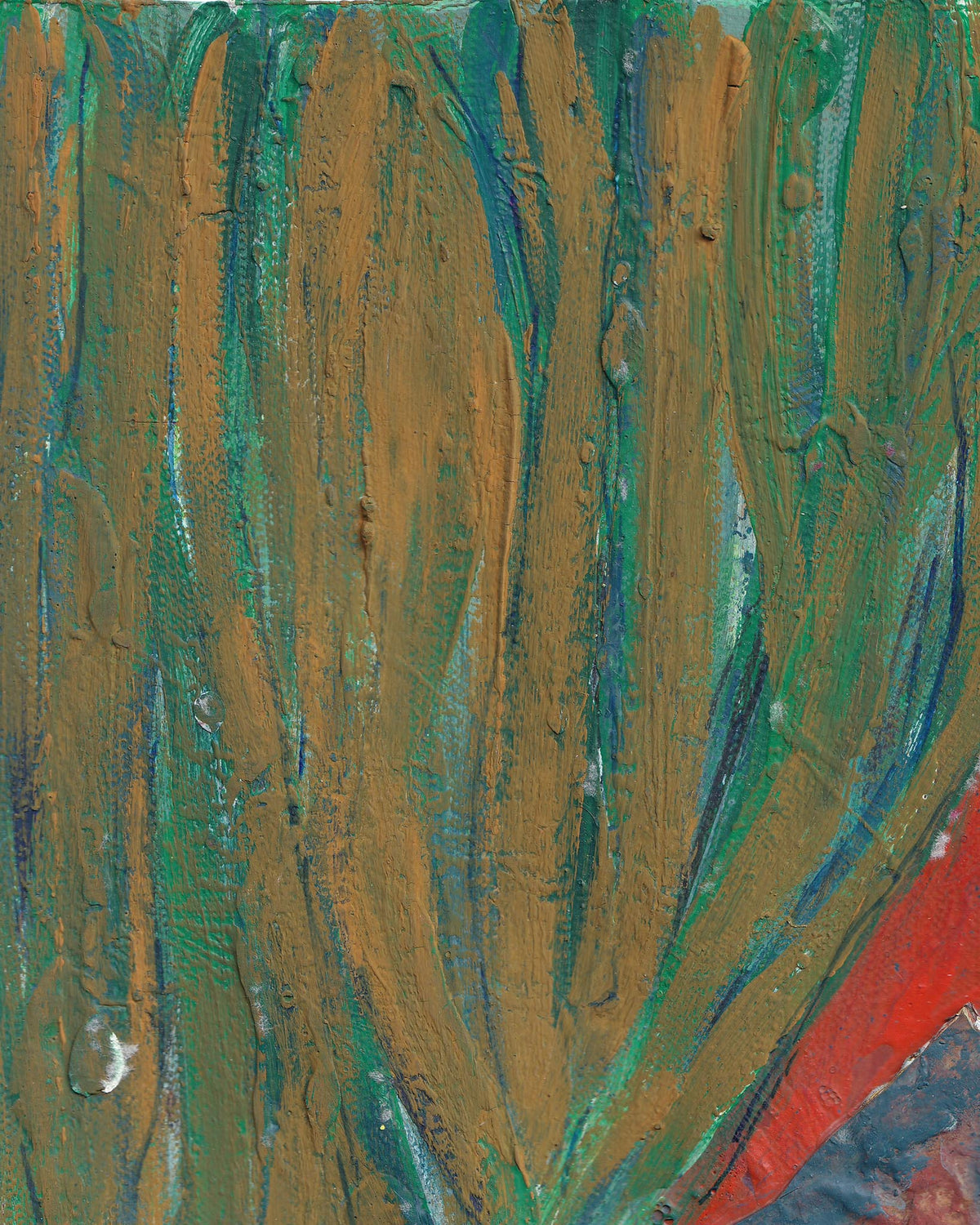 Abstract art with brown, green, and blue brush strokes