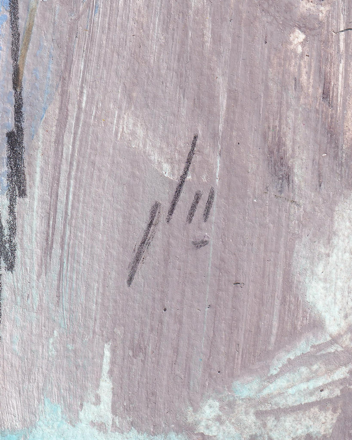 Abstract art with textured brush strokes in shades of gray and blue.