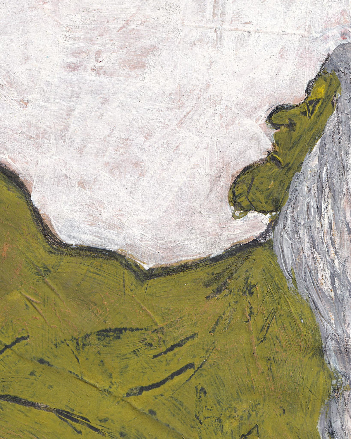 Abstract painting with green and gray tones