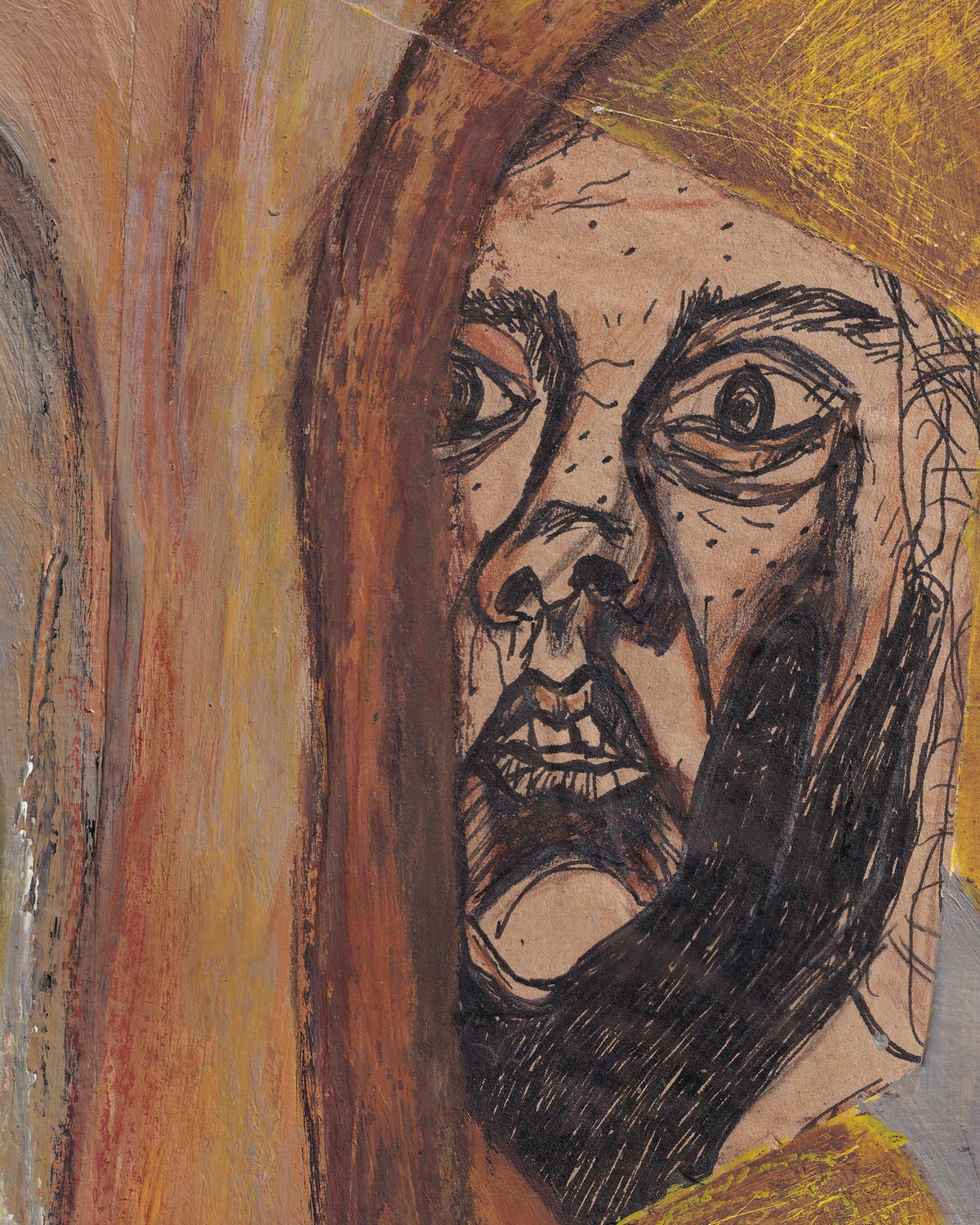 Artistic depiction of a face with a stylized, almost abstract style.