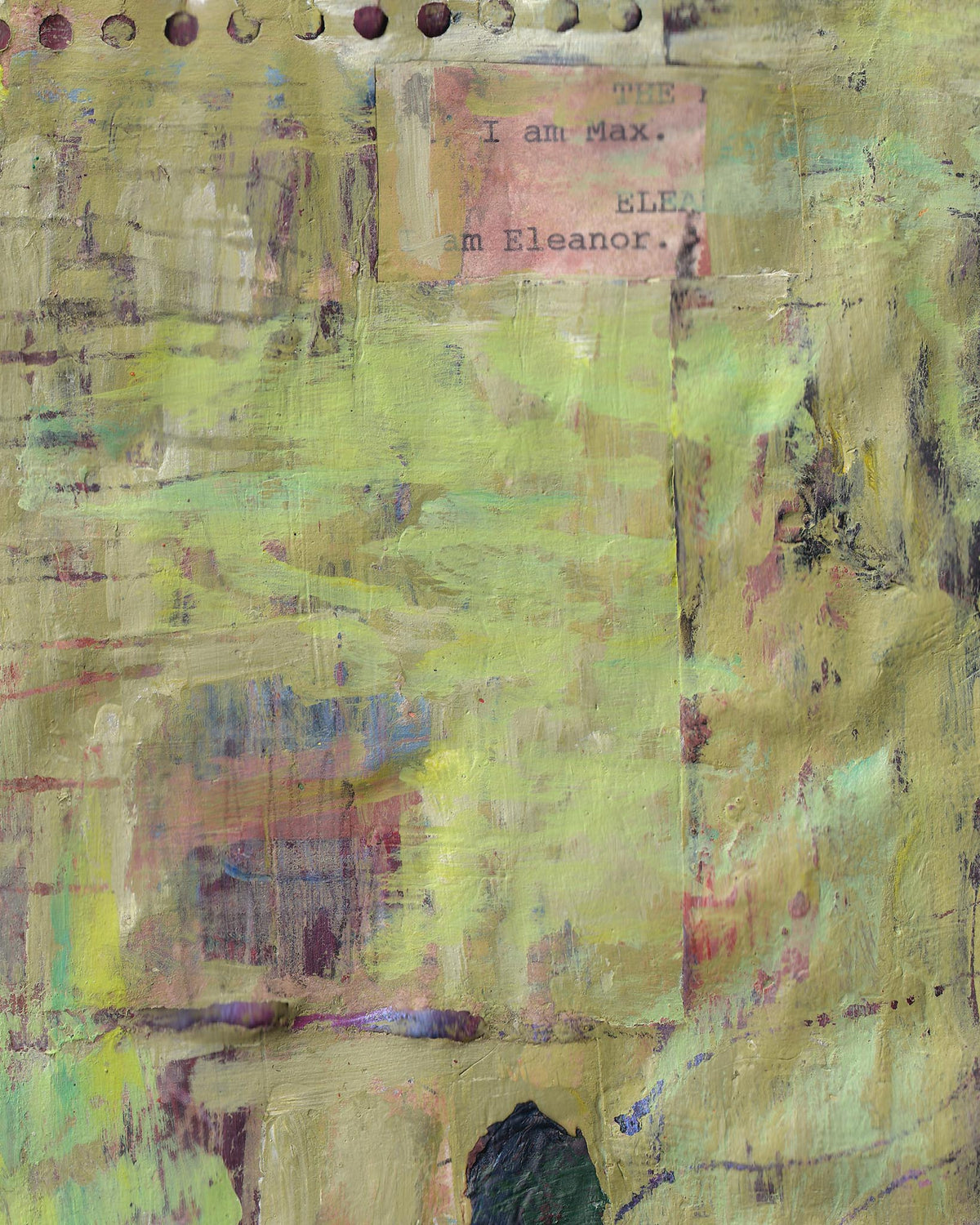 Textured surface with abstract art and text overlay