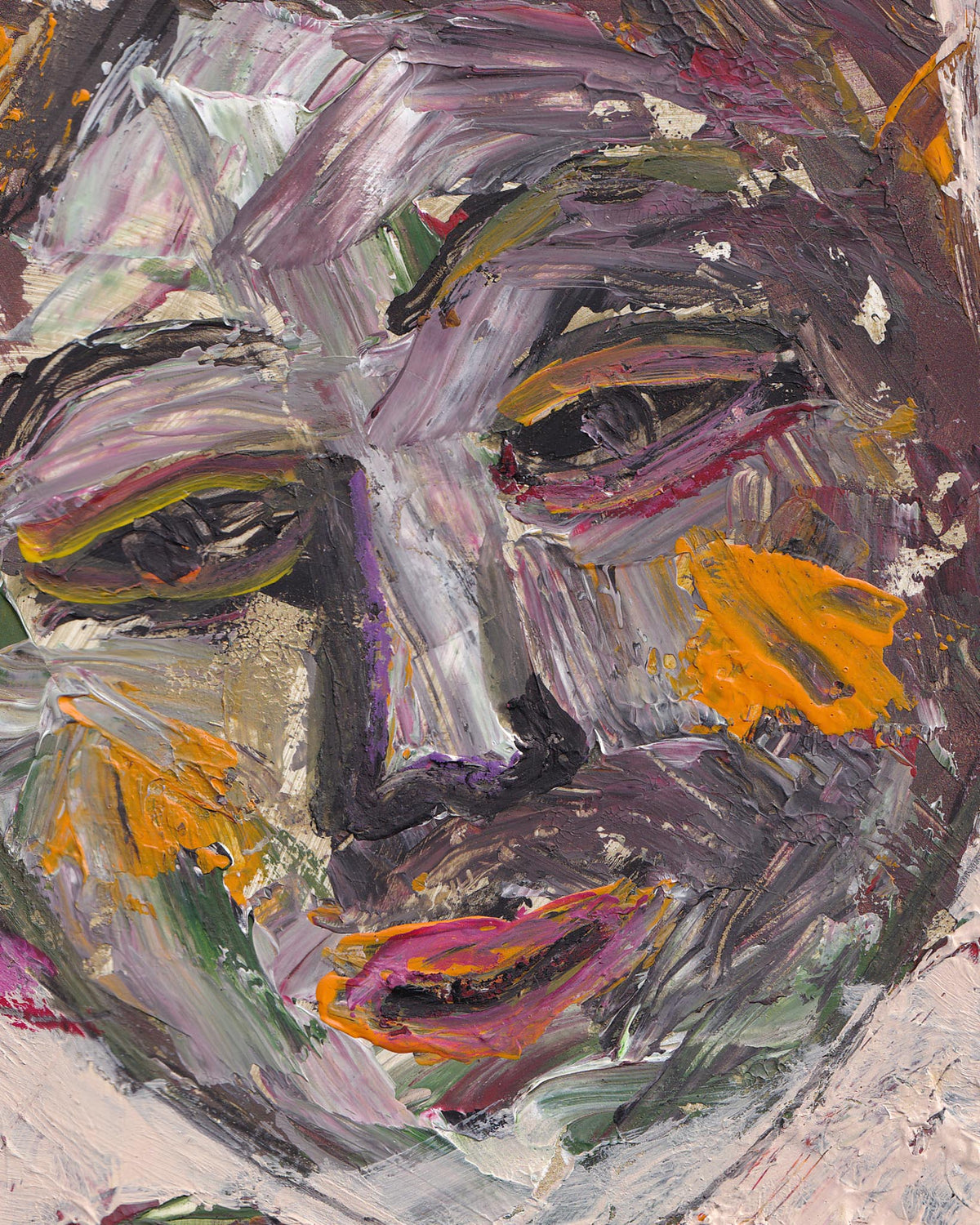 Abstract painting of a face with bold strokes in various colors