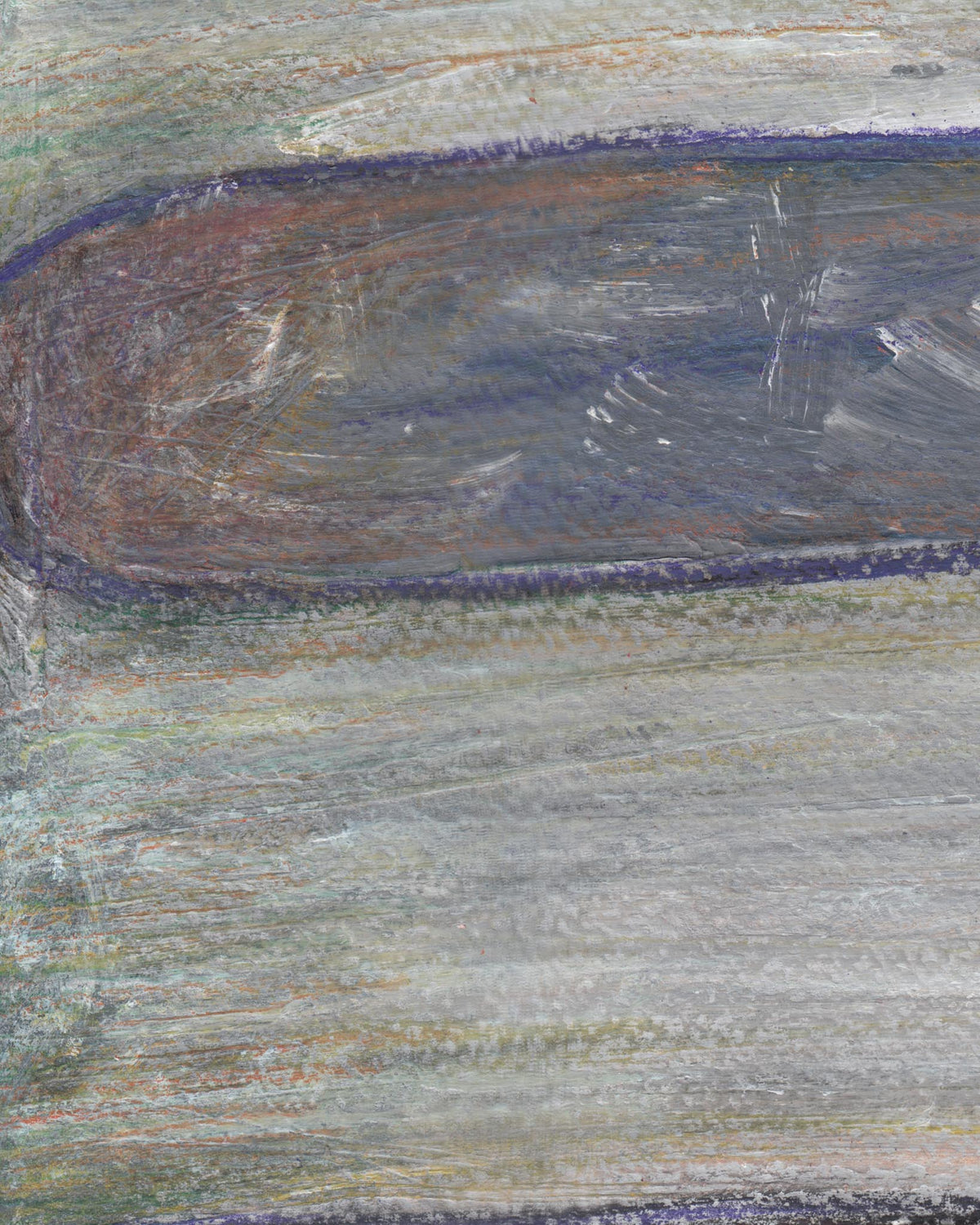 Abstract art with brush strokes in brown, blue, and gray