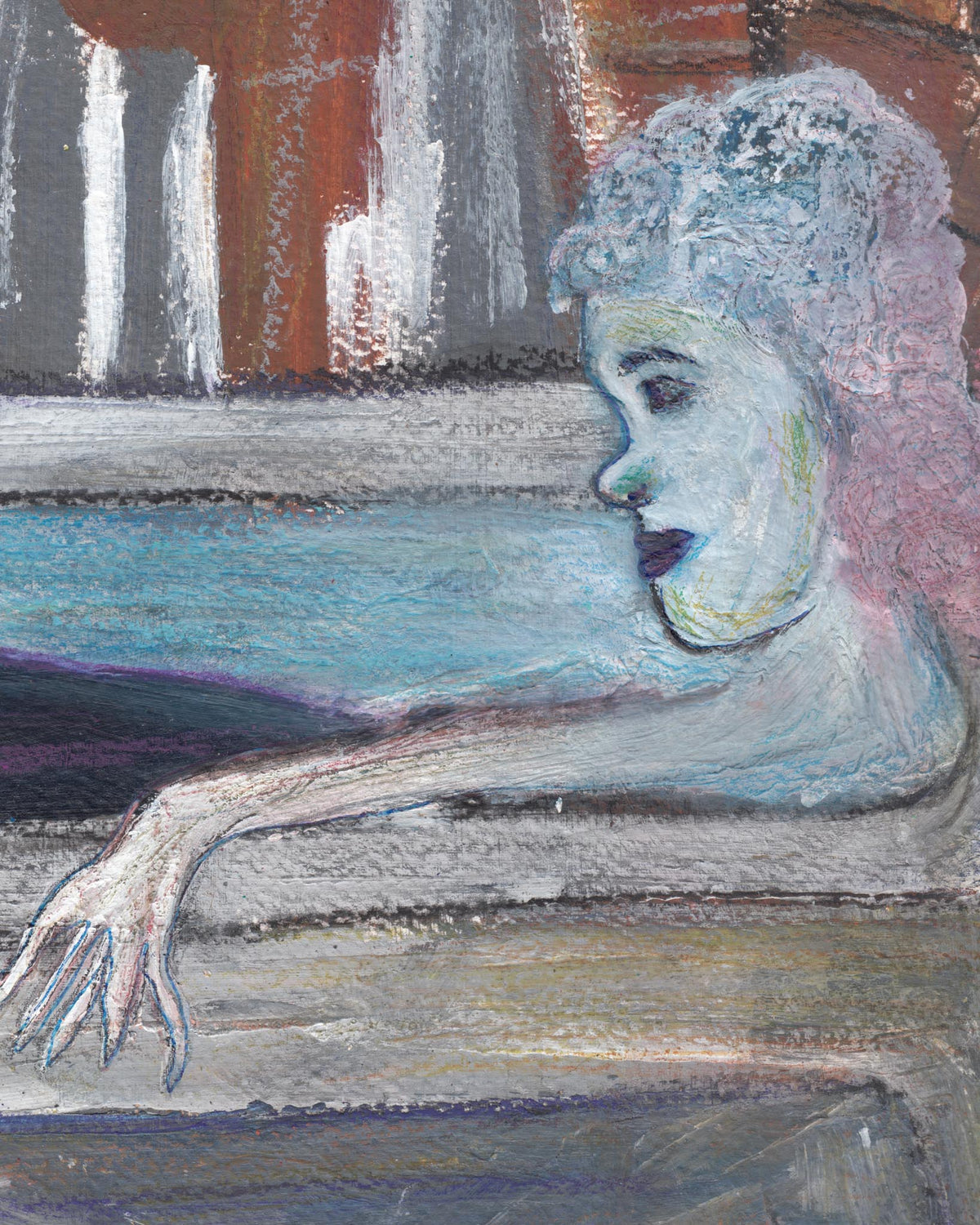 Artistic depiction of a person with a textured surface and pastel colors