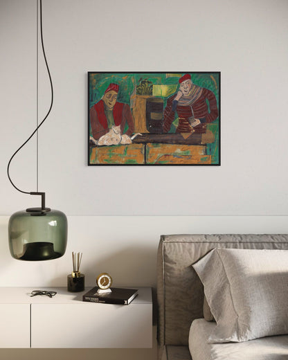 Framed artwork above a sofa in a modern living room