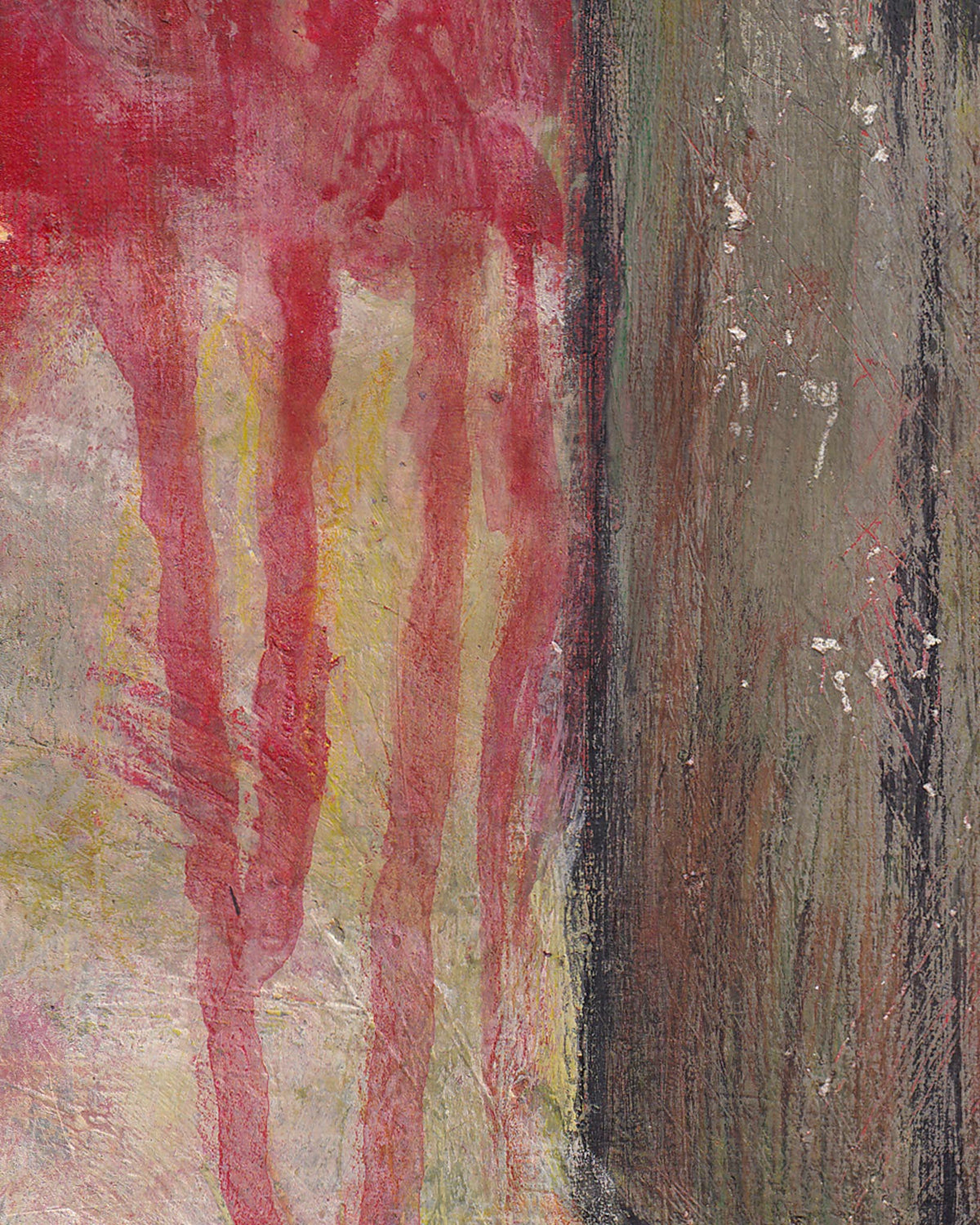 Abstract painting with red, yellow, and brown colors