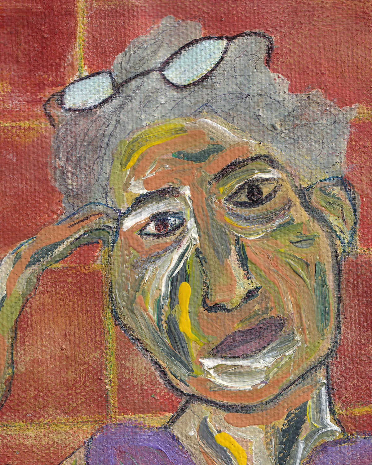 Abstract painting of a face with a textured background