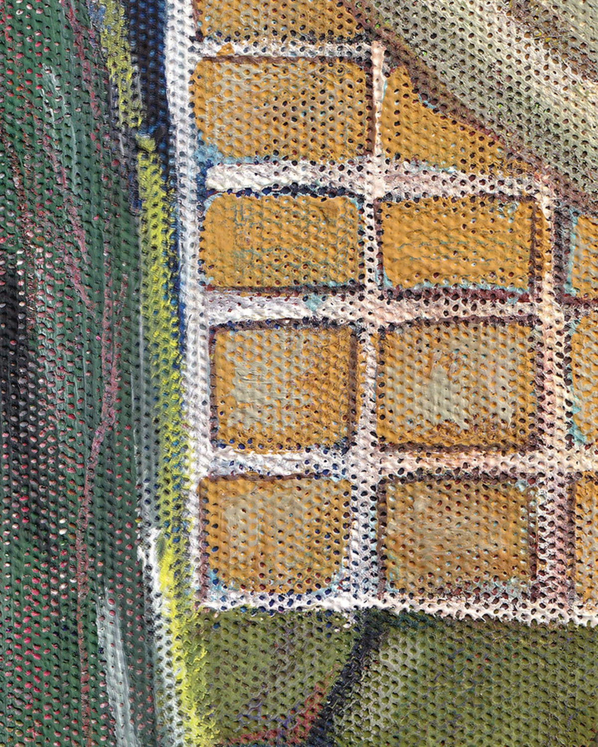 Close-up of a woven mat with a grid pattern on a textured surface