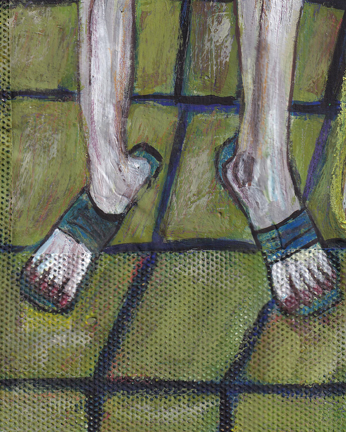 Abstract painting of a horse's legs on a grid background