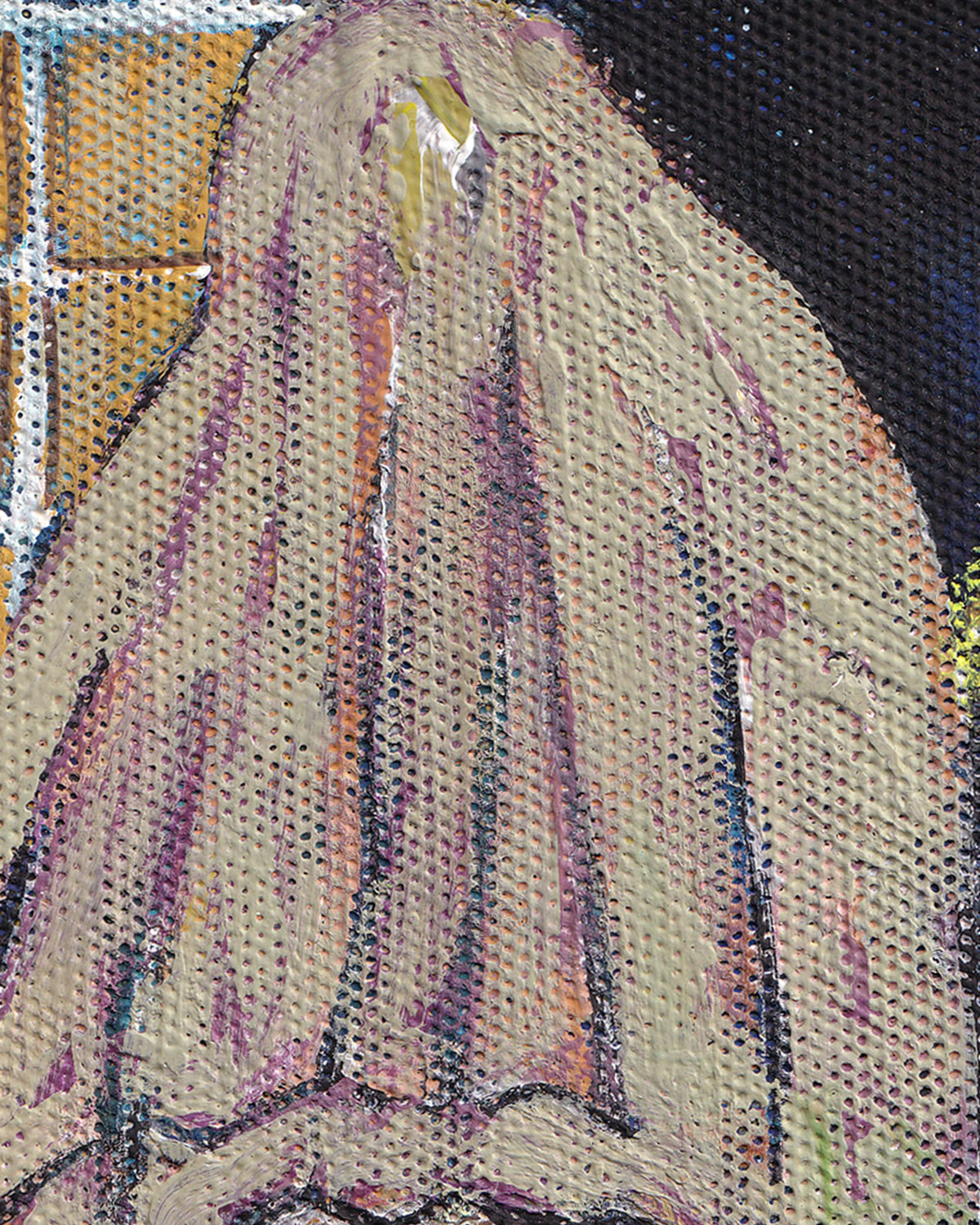 Close-up of a textured fabric with a patterned background