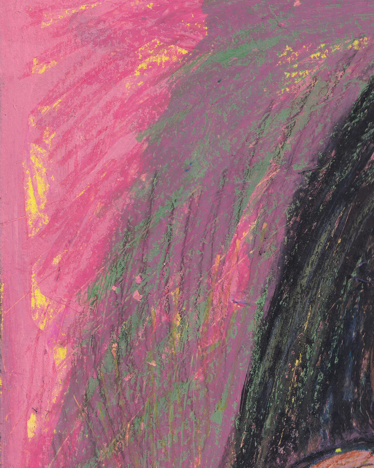 Abstract art with pink, green, and black colors on a textured surface