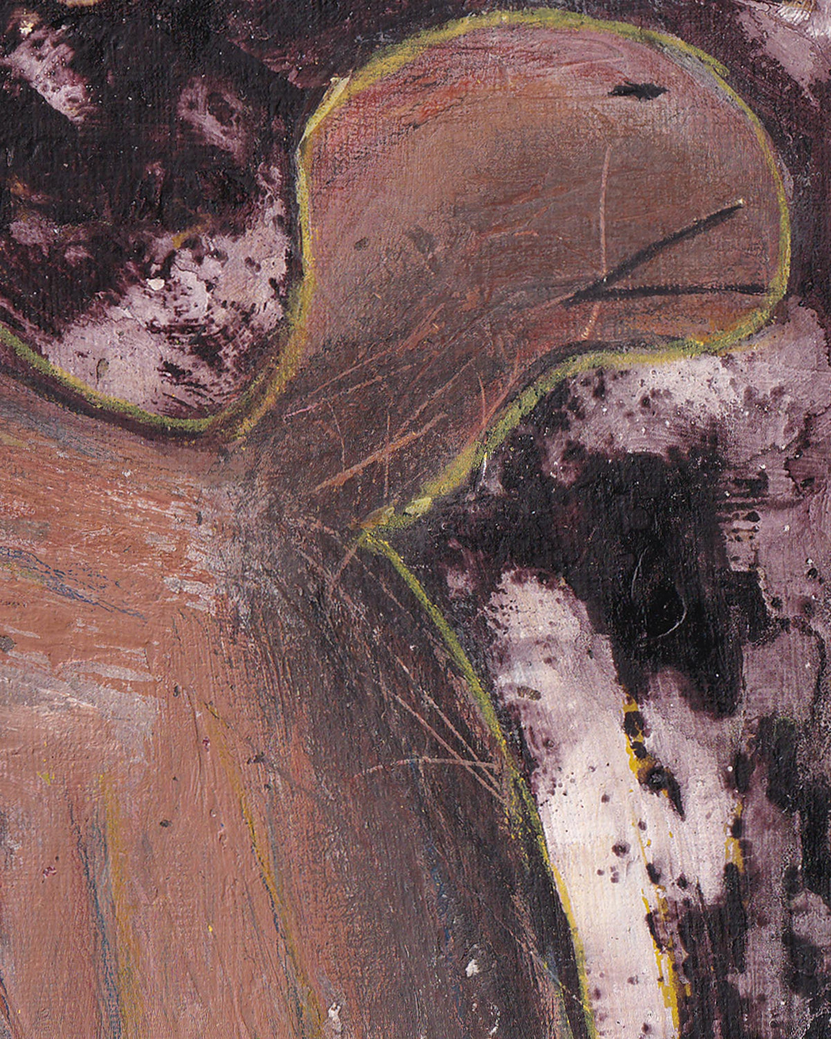 Abstract painting with brown, black, and white colors
