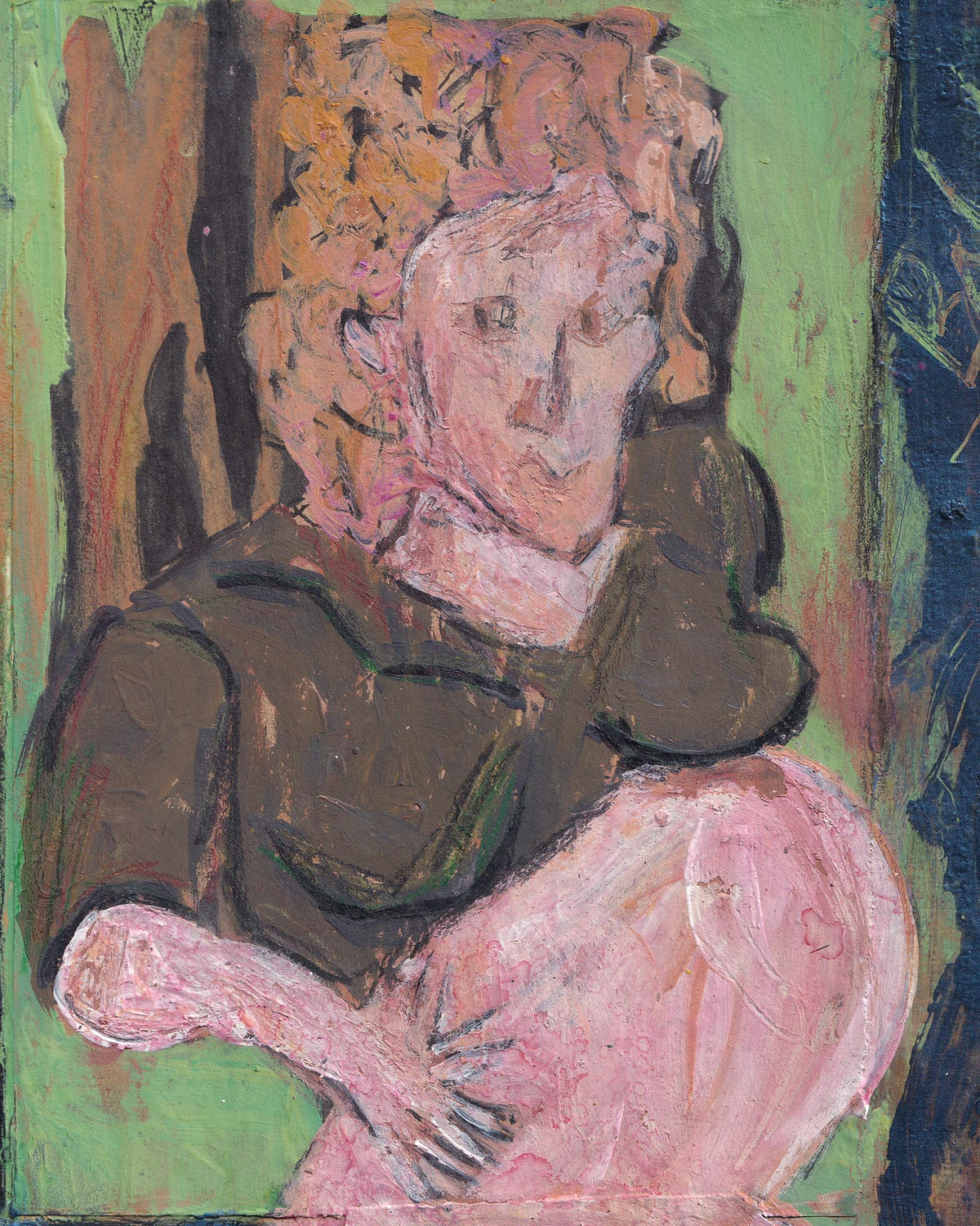 Abstract painting of a person with a green background