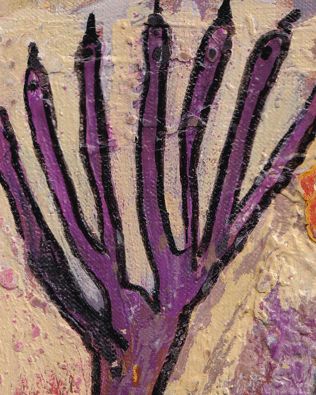 Artistic depiction of purple seaweed on a textured beige background