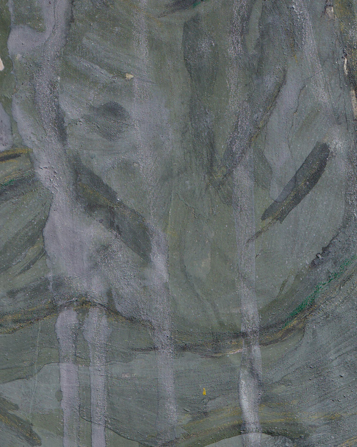 Abstract painting with wavy lines and greenish-brown tones