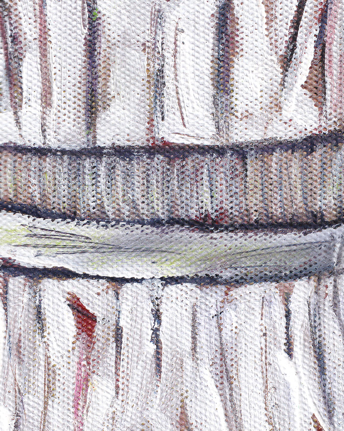 Close-up of a textured fabric with horizontal stripes in various colors.