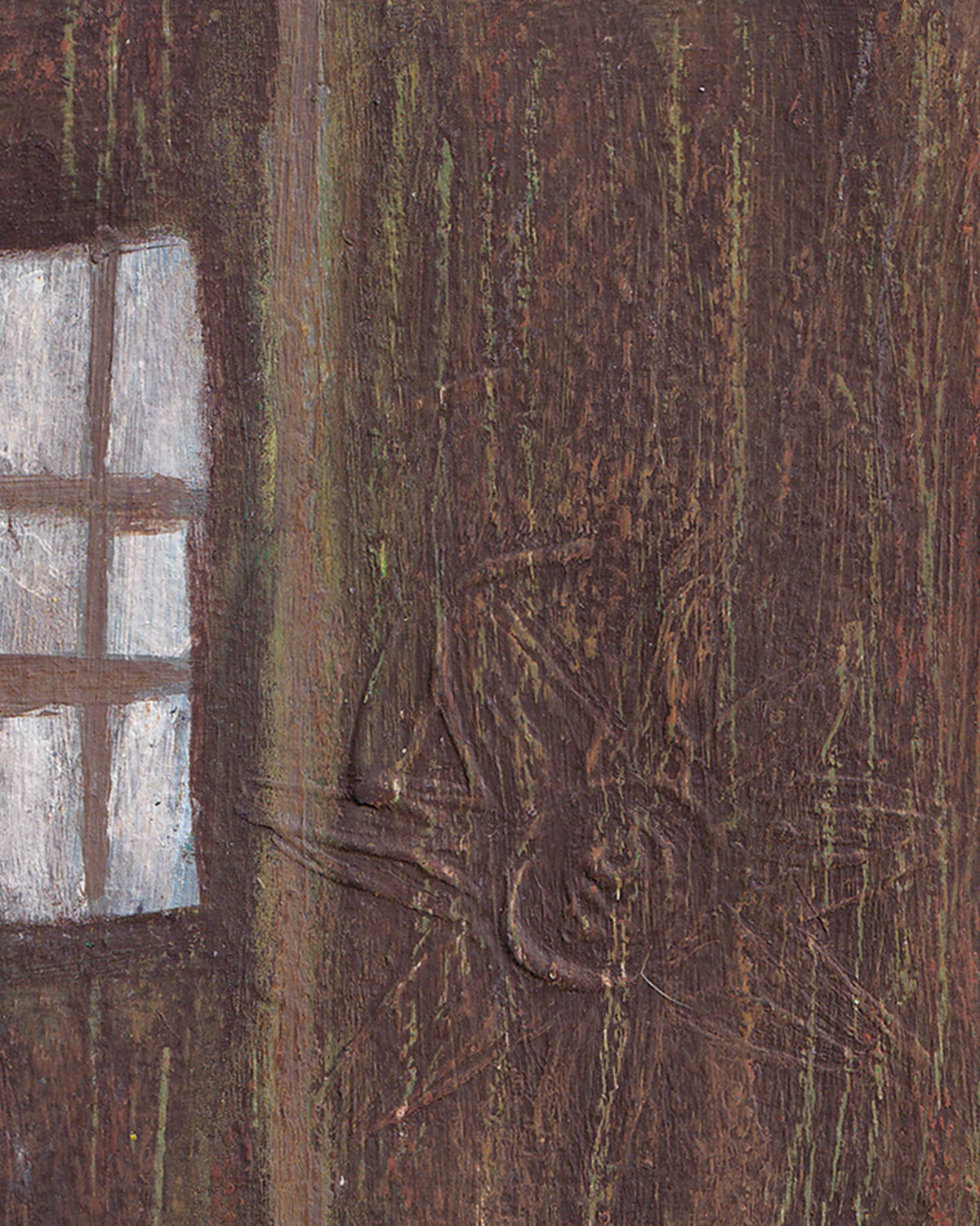 Close-up of a textured wall with a window on the left side
