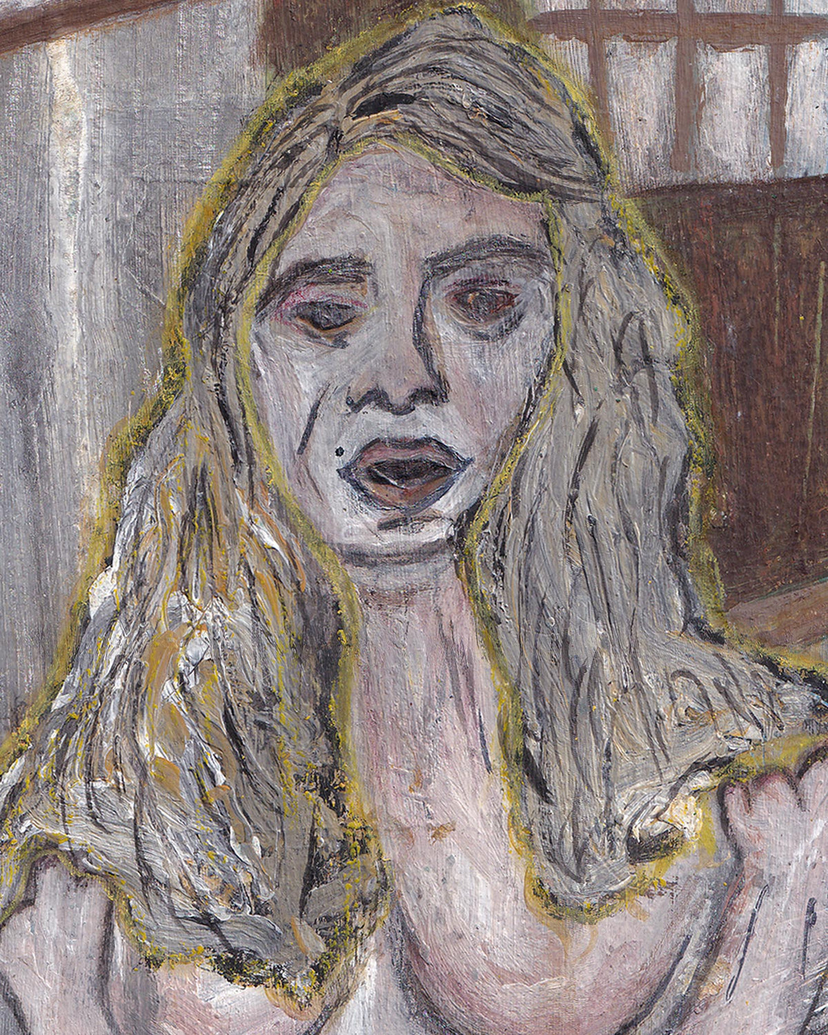 Artistic depiction of a woman with long hair and a neutral expression.