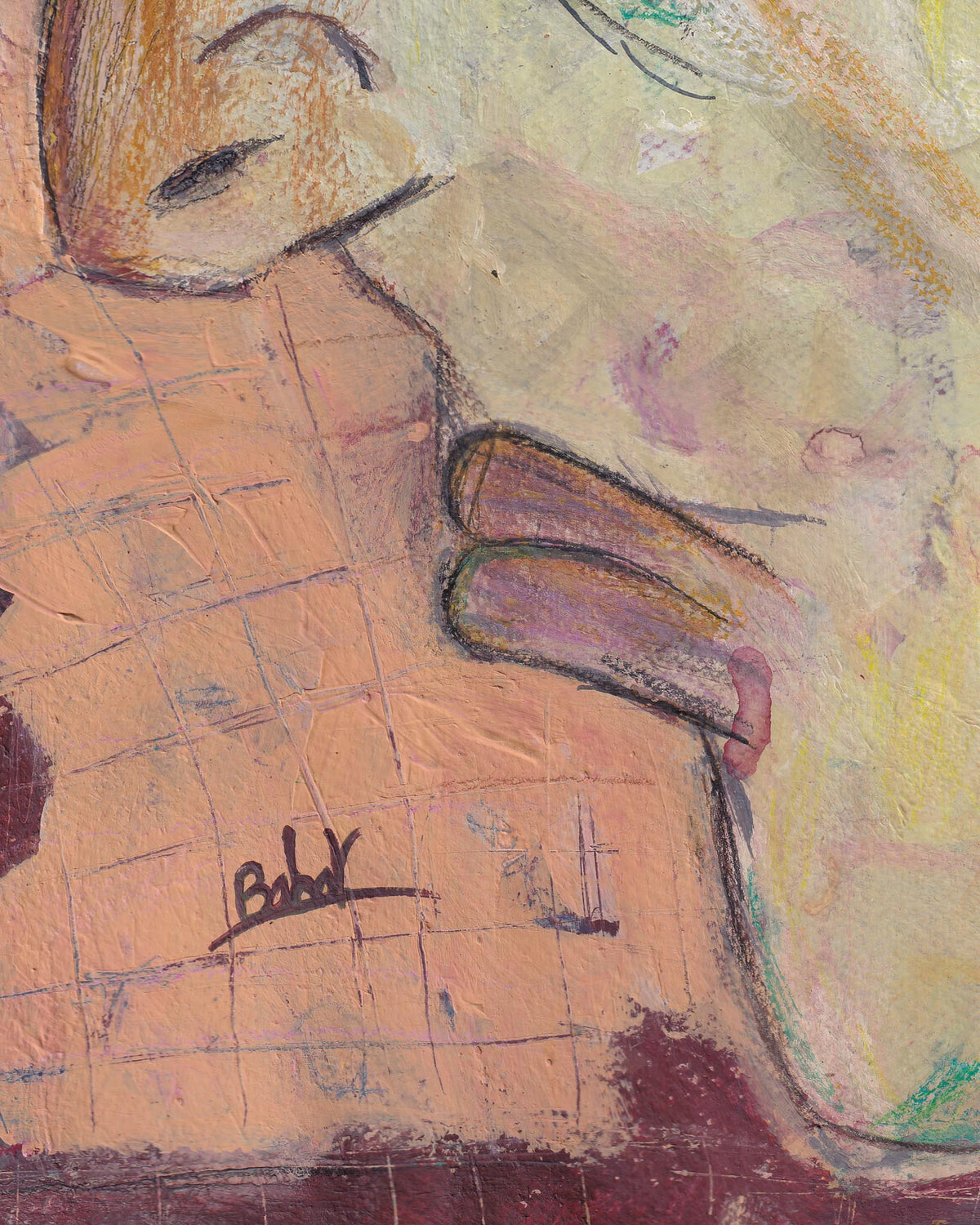 Abstract artwork with a signature in the corner