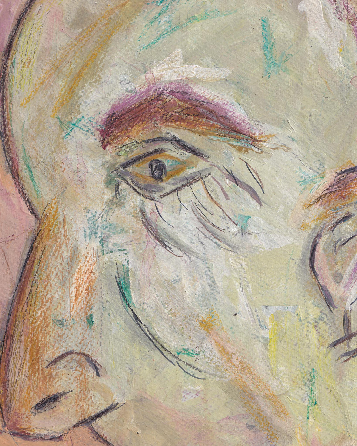 Artistic depiction of a face with pastel colors on a textured background