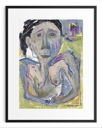 Abstract painting of a person with a black frame
