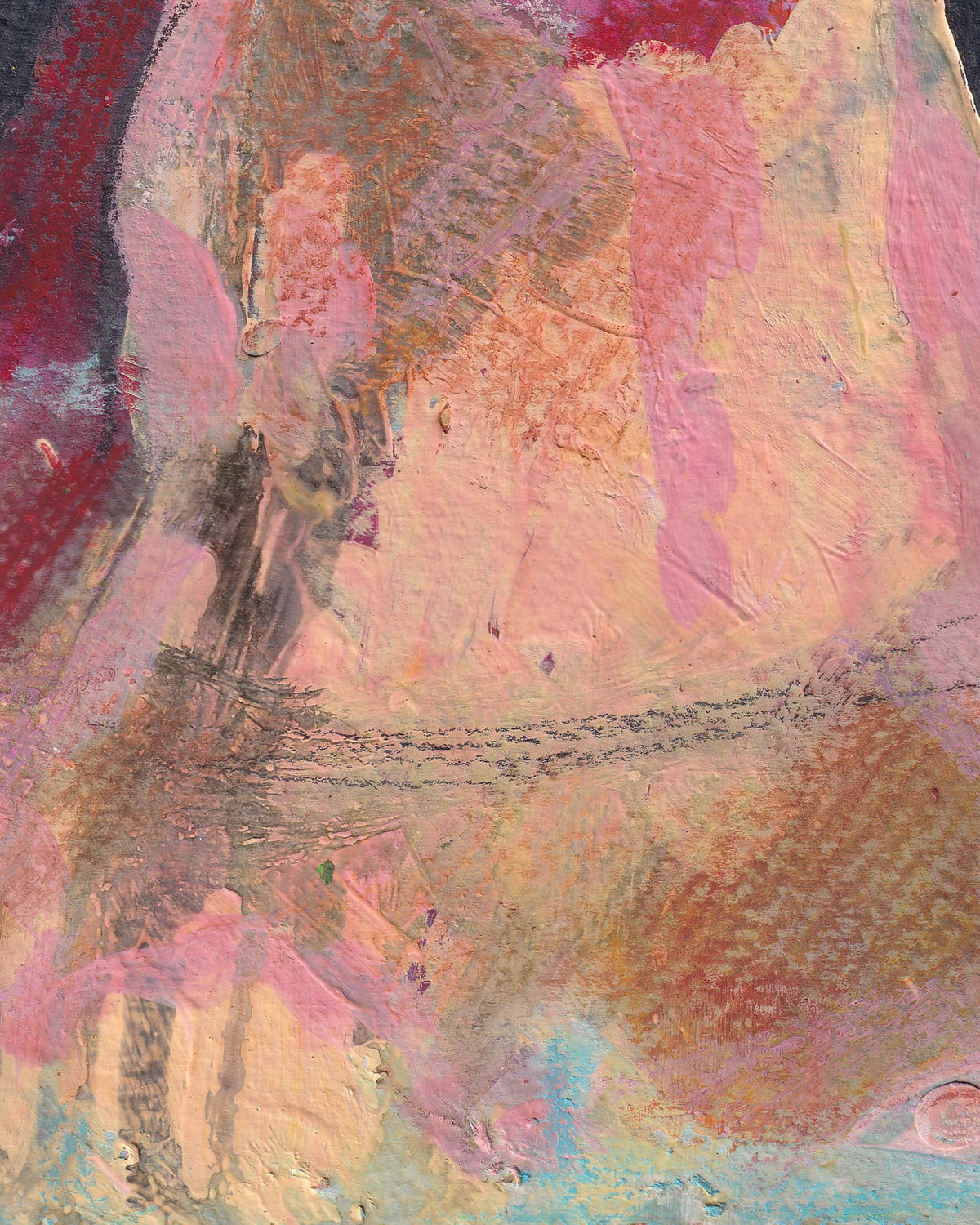 Abstract art with pink, brown, and blue colors