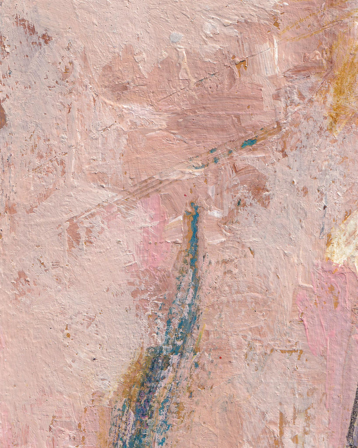 Abstract art with pink, blue, and gold hues on a textured surface